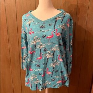Blue Flamingo Print Top